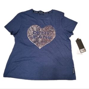2/$30 Women's DKNY Sequin Heart T-Shirt Size Petite Large